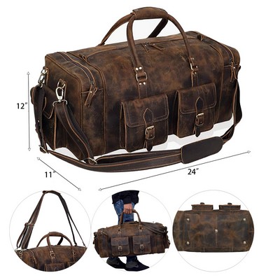 50L Large Capacity Genuine Leather Travel Duffle Bag